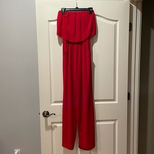 Beautiful, red strapless jumpsuit with pockets!
